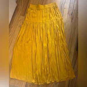 Rachel Zoe Maxi Skirt Small Gold Mustard Jewel Tone Tiered Boho Wide Elastic
